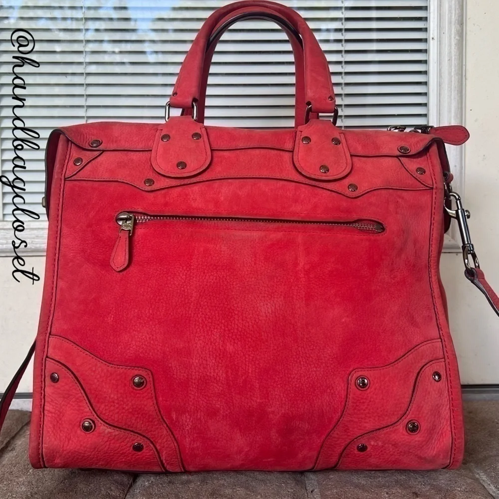 Coach Elevated Rhyder 33 Red Pebbled Suede Leather Shoulder Bag
